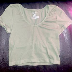 Medium Green V-Neck Crop Top